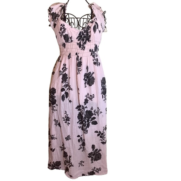 Free People Black and Pink Forget Me Not Floral Dress Size Small - Picture 2 of 8